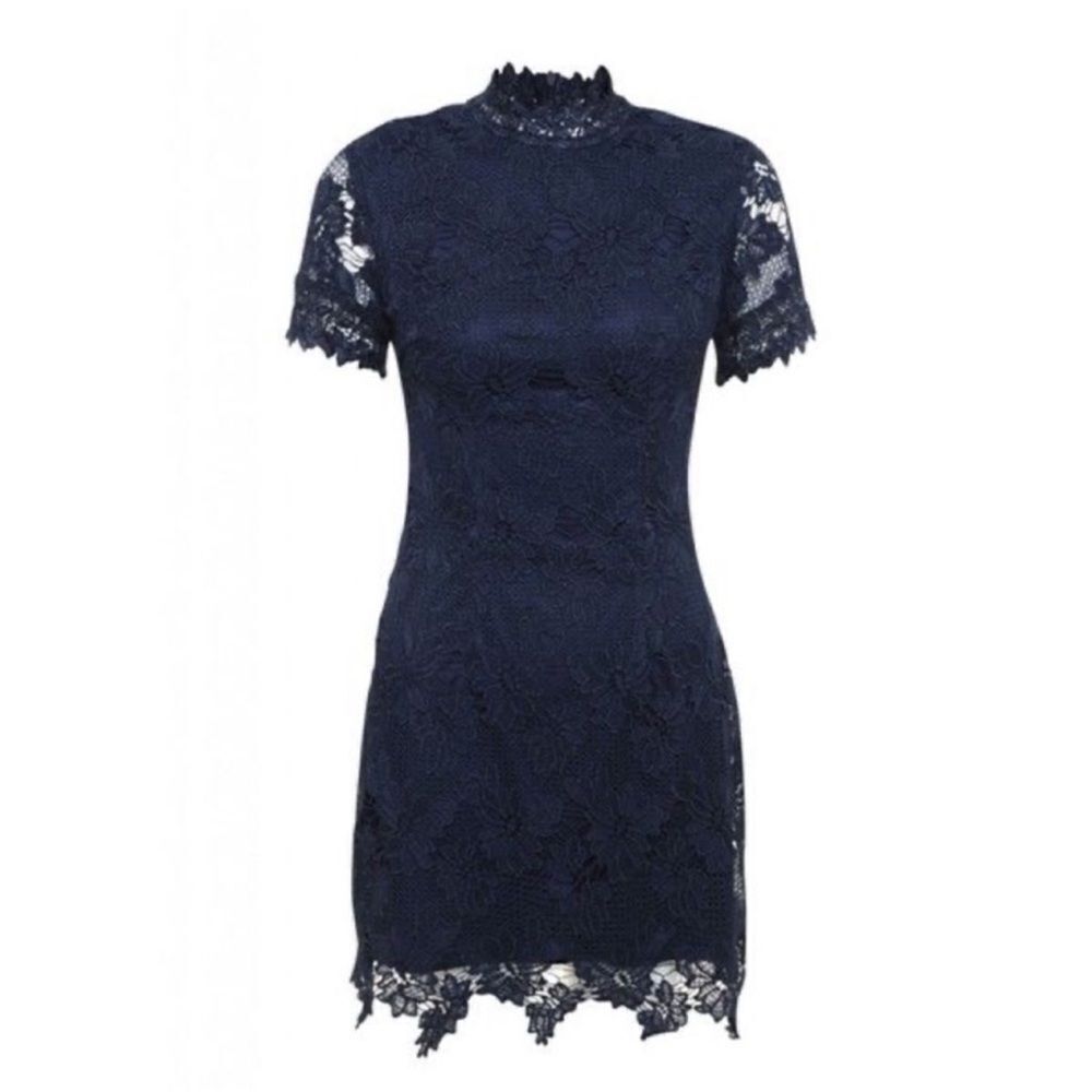 AX Paris US 8 EU 12 Navy Midnight Blue Crochet Lace Floral Short Sleeve Dress
